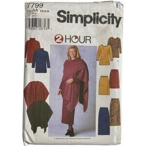 Simplicity 7799 Sewing Pattern Misses' Tunic Skirt & Wrap Size XS,S,M Uncut